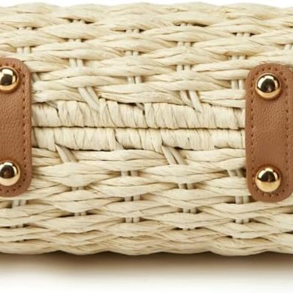 Women Straw Shoulder Handbag Summer Beach Tote Crossbody Chic Purse - Picture 5 of 9